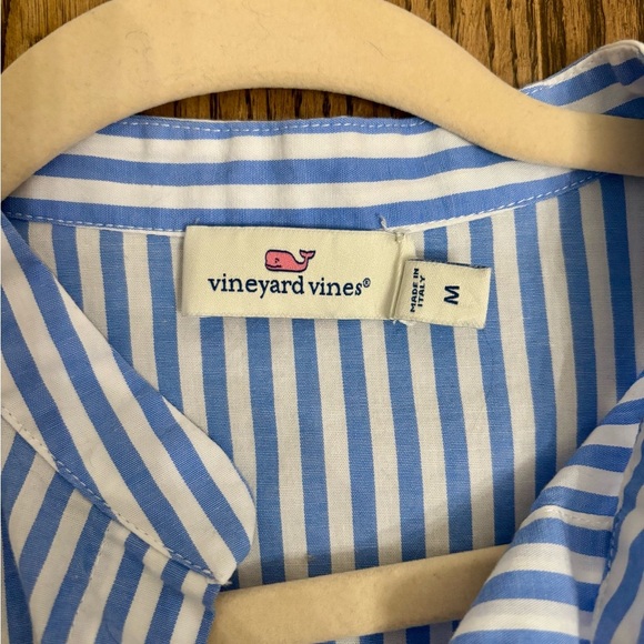 VINEYARD VINES Popover Top Blue White Striped Roll Tab Sleeves Blouse - Picture 6 of 9